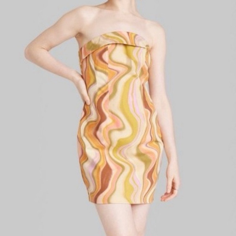 NWT Wild Fable Women’s Multi Wave Print Twill Tube Bodycon Dress